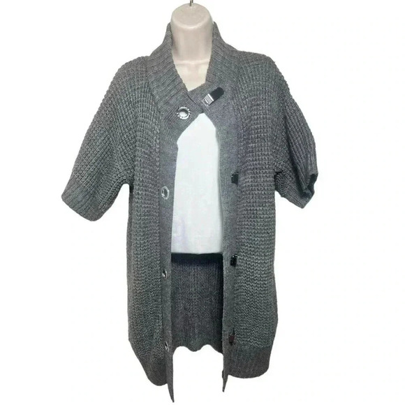 Womens Michael Kors Gray Metal Toggle Cardigan Sweater Wool Blend Size M EUC - Picture 3 of 13